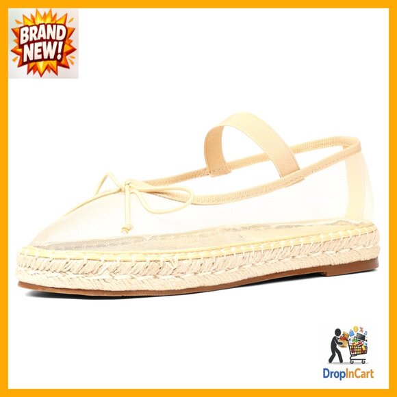 Raffia Ballet Flats with Elastic Strap Woven Straw Mary Jane Comfortable